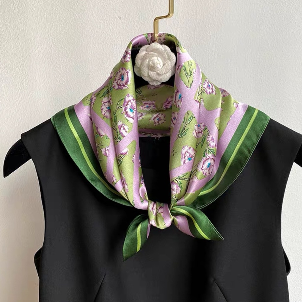 NWOT 100% silk scarf bandana purple green floral
